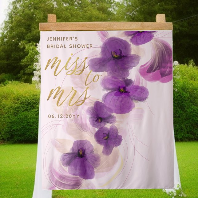 Miss Mrs Elegant Purple Orchid Bridal Backdrop Tapestry (Creator Uploaded)