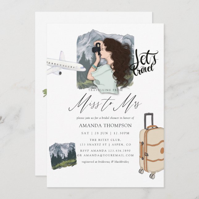 Miss - Mrs Mountain Adventure Travel Bridal Shower Invitation (Front/Back)