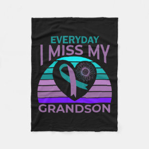 Miss My Grandson Heart Suicide Awareness Grandma G Fleece Blanket