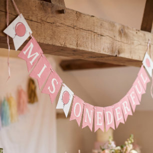 Miss Onederful 1st Birthday Balloon Kids Pink Bunting