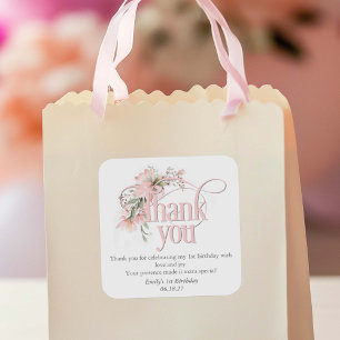 Miss Onederful 1st Birthday goodie bag thank you Square Sticker