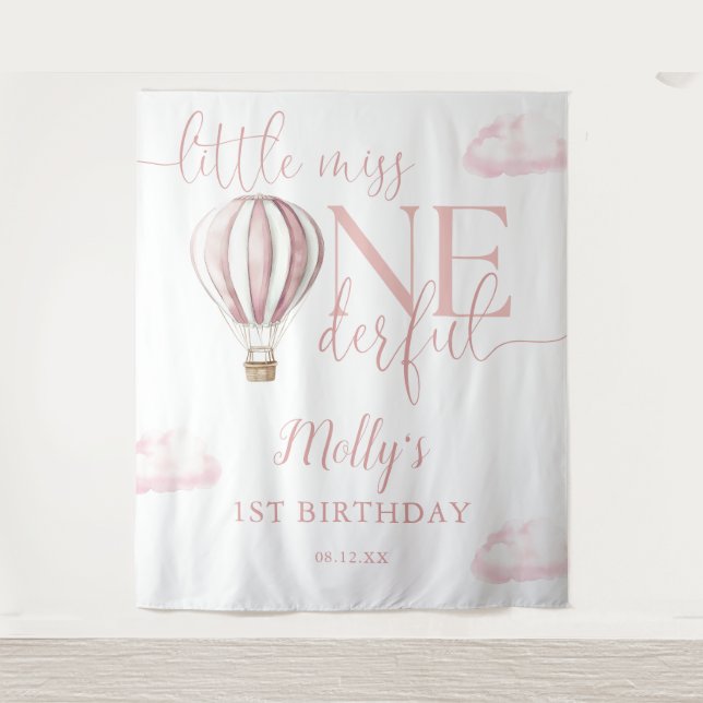 Miss Onederful Balloon 1st Birthday Photo Backdrop Tapestry (Front)