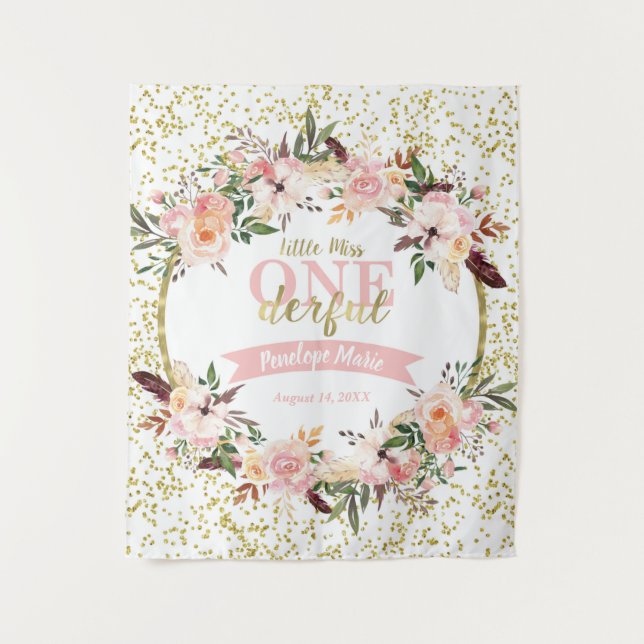 Miss ONEderful Birthday Backdrop, Banner, Boho Tapestry (Front)