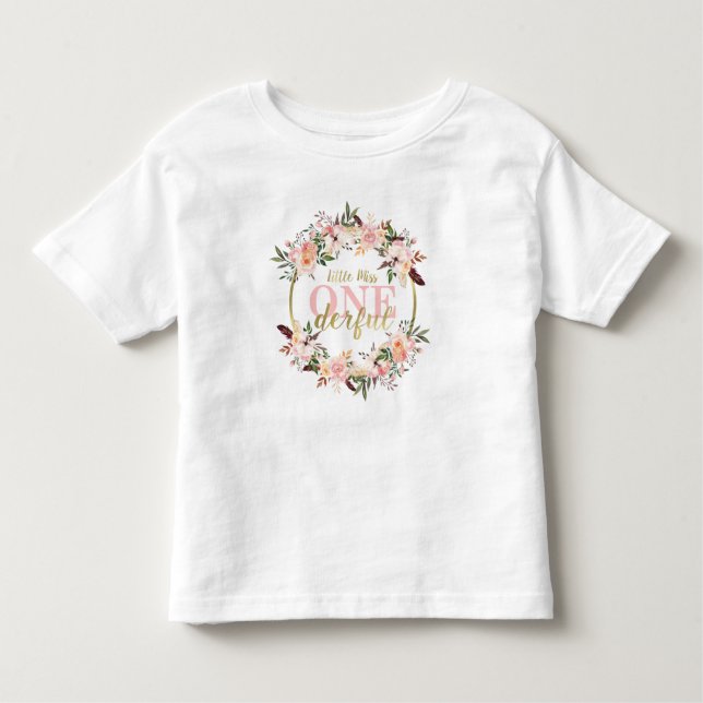 Miss ONEderful Birthday Shirt, Boho, Floral Toddler T-Shirt (Front)
