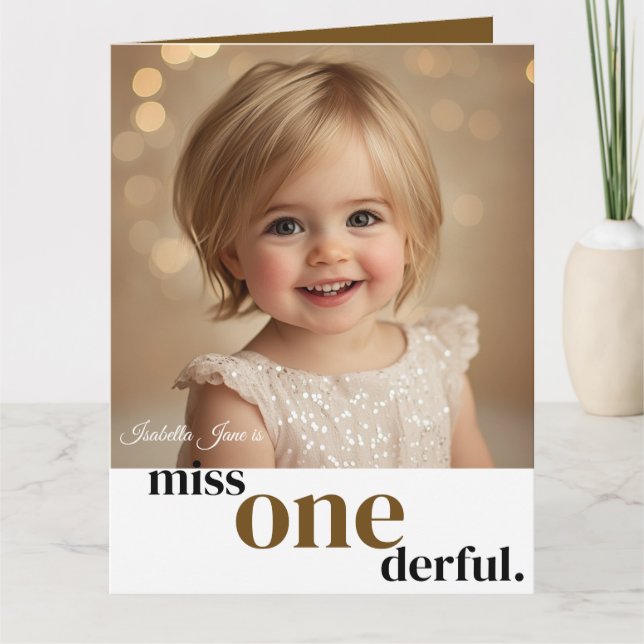 Miss ONEderful First Birthday Card (Front)