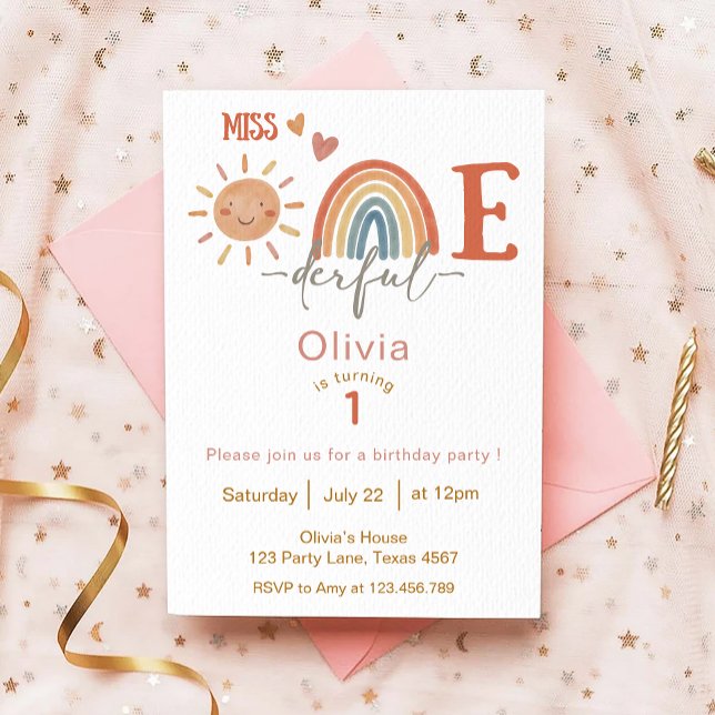 Miss ONEderful Girl 1st Birthday Invitation (Creator Uploaded)
