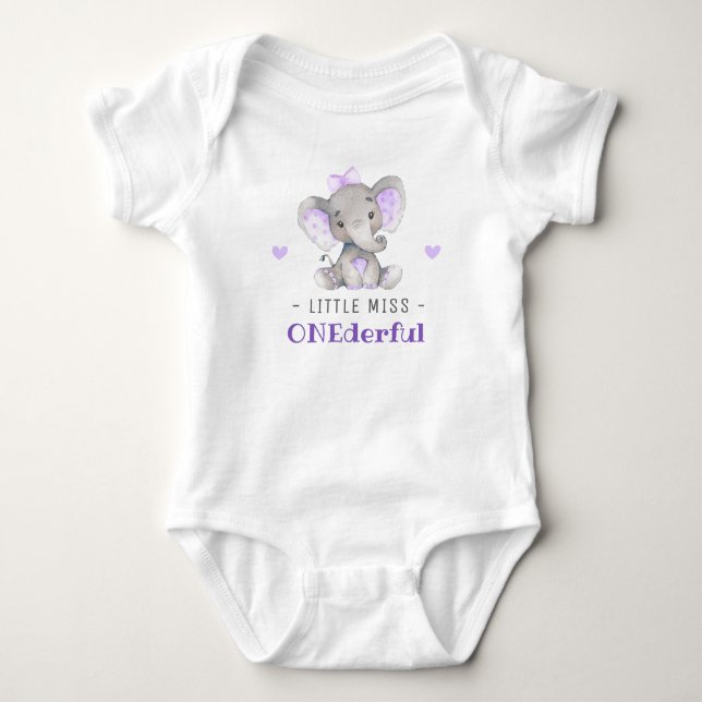 Miss Onederful Girl 1st First Birthday Party Cute Baby Bodysuit (Front)