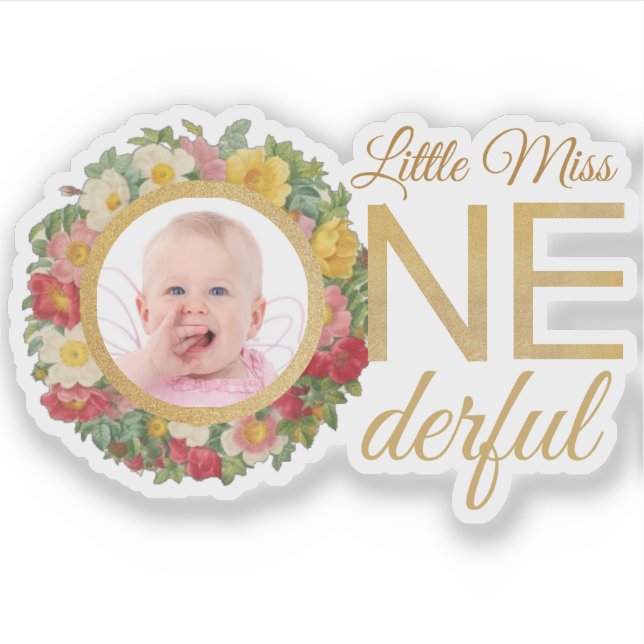 Miss Onederful Photo in Rose Wreath First Birthday (Front)