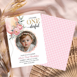 Miss Onederful Pink Balloon First Birthday Photo Invitation