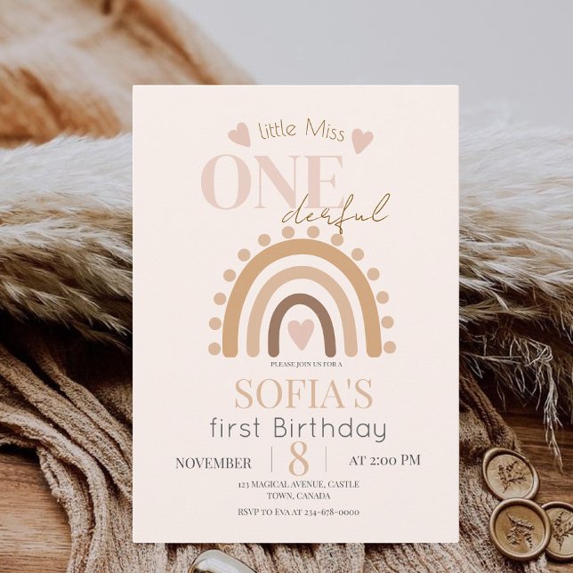 Miss ONEderful Rainbow Neutral Birthday Party Invitation (Creator Uploaded)
