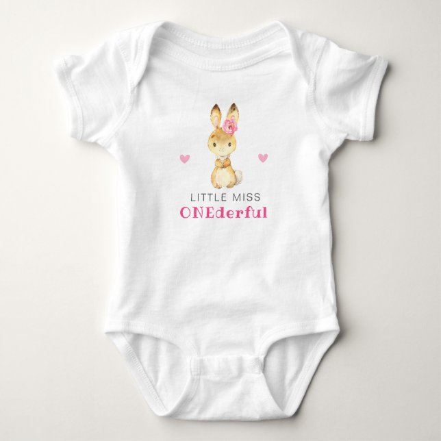 Miss Onederful Sweet Bunny First 1st Birthday Girl Baby Bodysuit (Front)