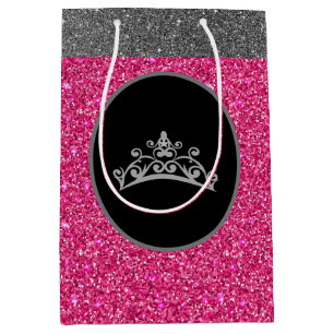 Miss Pageant Tiara Crown Pink FX GlitterGift Bag