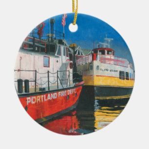 Miss Portland Fireboat and Casco Bay Ferries Ceramic Tree Decoration
