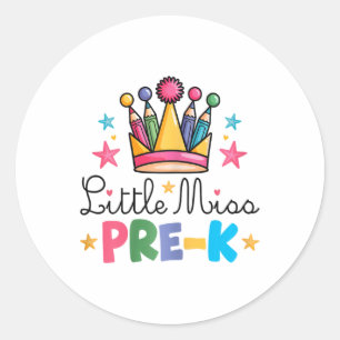 Miss Pre-k Pencils Crown Cute Ck To School First D Classic Round Sticker