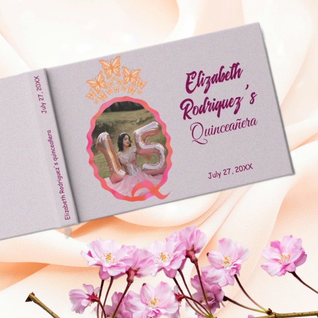 Miss Quince Quinceanera Butterflies Crown Squiggle Guest Book (Creator Uploaded)