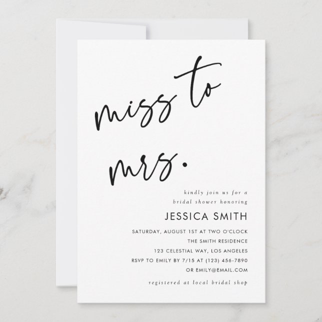 Miss to Mrs. All in One QR Code Bridal Shower Invitation (Front)