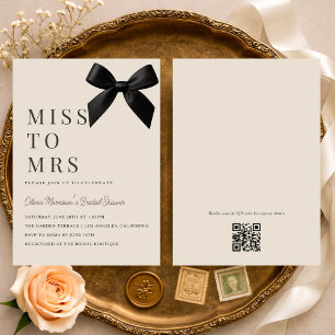 Miss to Mrs Black Bow QR Code Bridal Shower Invitation