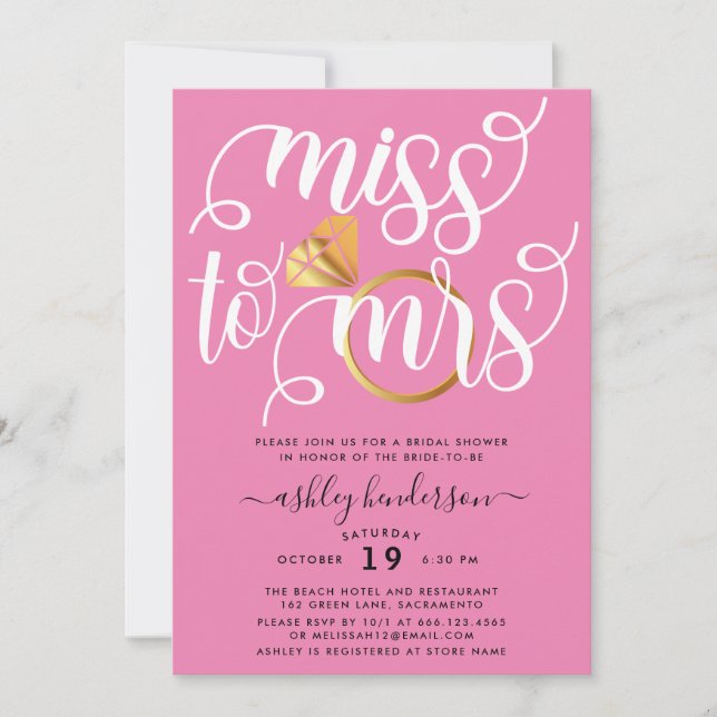 Miss To Mrs Blush Pink Bridal Shower Invitation (Front)