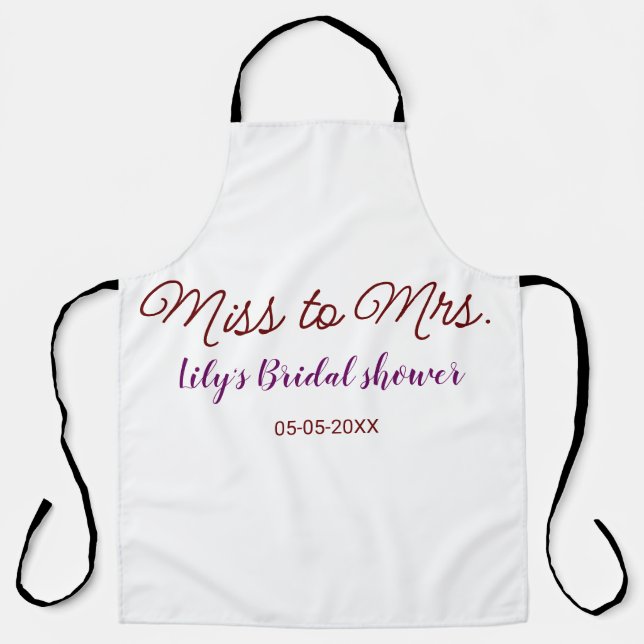 Miss to Mrs bridal shower add name date year simpl Apron (Front)