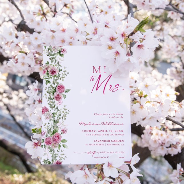 Miss to Mrs. Bridal Shower Hot Pink Floral  Invitation (Creator Uploaded)