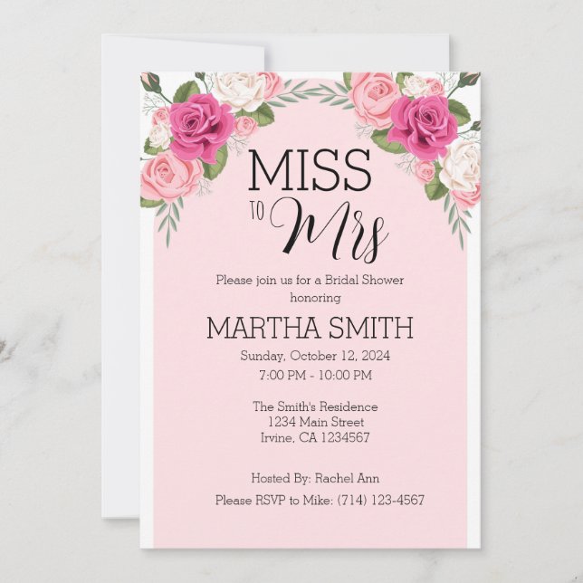 Miss to Mrs Bridal Shower Invitation Template (Front)