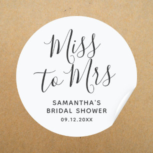 Miss to Mrs Bridal Shower Minimalist Boho Wedding  Classic Round Sticker