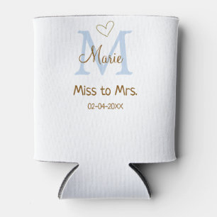 MISS TO MRS. BRIDAL SHOWER MONOGRAM HEART NAME CAN COOLER