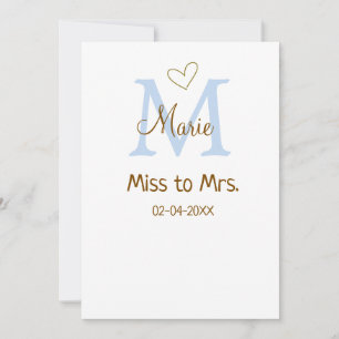 MISS TO MRS. BRIDAL SHOWER MONOGRAM HEART NAME INVITATION
