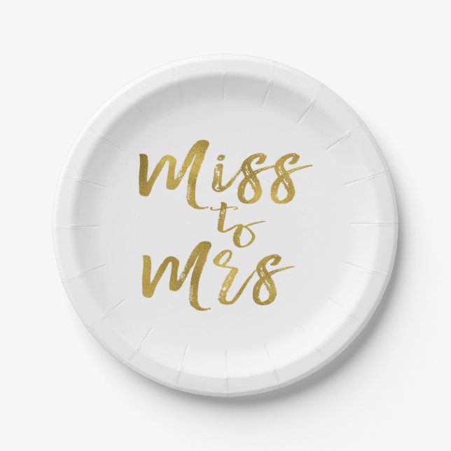 Miss to Mrs Bridal Shower Party Gold Foil Paper Plate (Front)