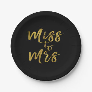 Miss to Mrs Bridal Shower Party Gold Foil Paper Plate