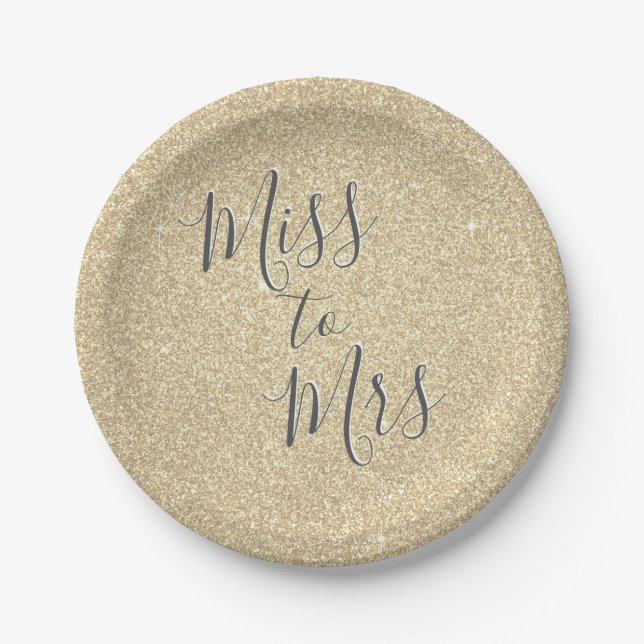 Miss to Mrs Bridal Shower Party Gold Glitter Paper Plate (Front)