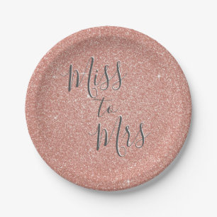 Miss to Mrs Bridal Shower Party Rose Gold Glitter Paper Plate