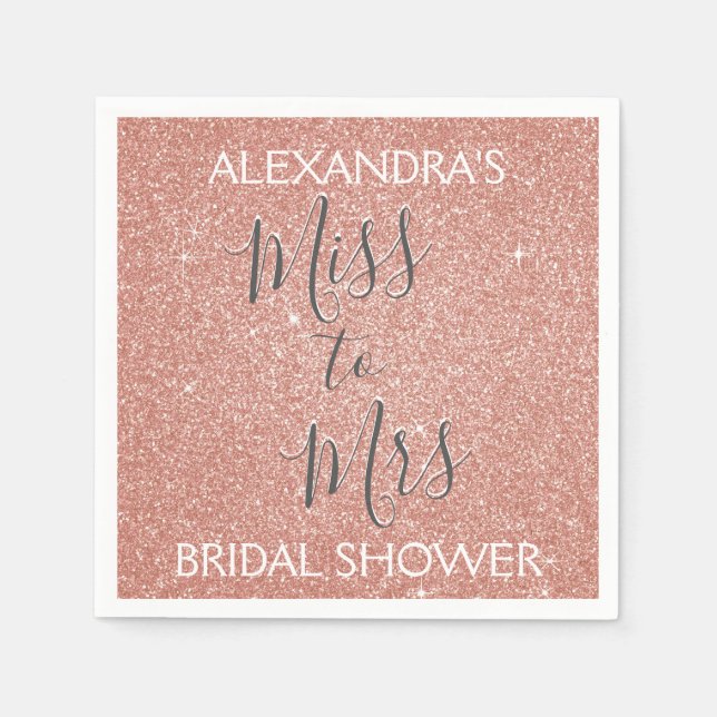 Miss to Mrs Bridal Shower Party Rose Gold Sparkle Napkin (Front)