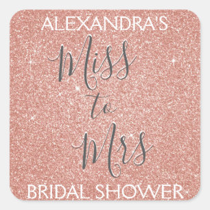 Miss to Mrs Bridal Shower Party Rose Gold Sparkle Square Sticker