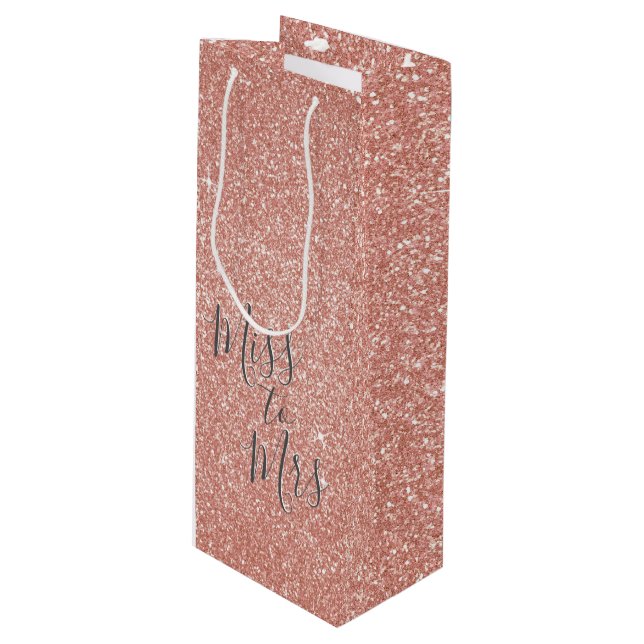 Miss to Mrs Bridal Shower Party Rose Gold Sparkle Wine Gift Bag (Front Angled)