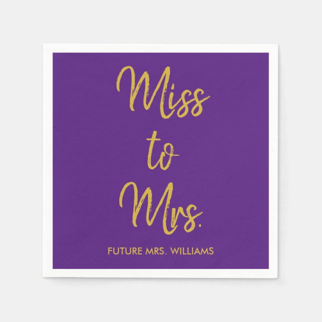 Miss to Mrs Bridal Shower Purple Gold Hen Do Bach Napkin (Front)