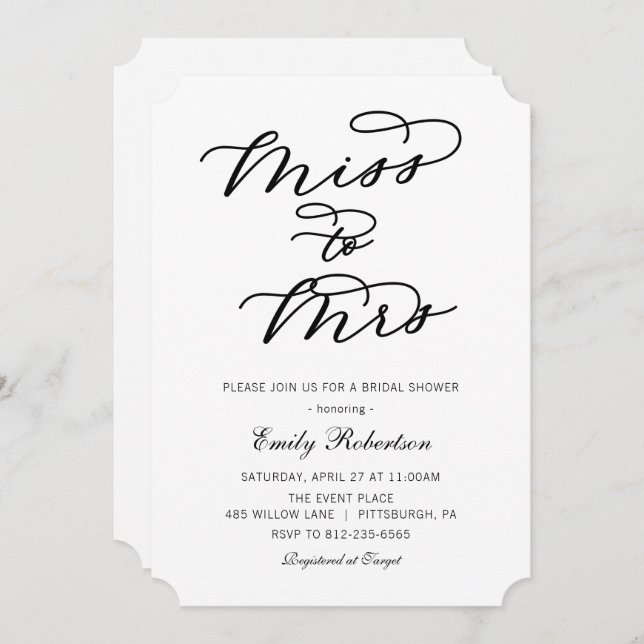 Miss to Mrs. Bridal Shower Shower invitation (Front/Back)