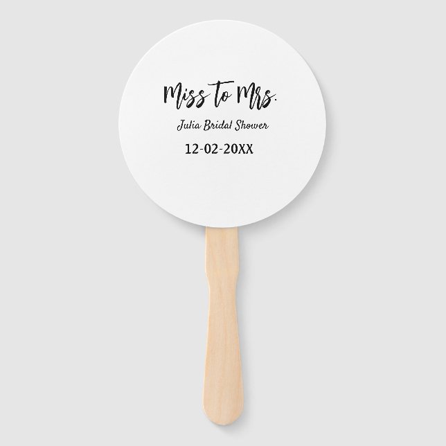Miss to Mrs bridal shower stylish simple add name  Hand Fan (Front)