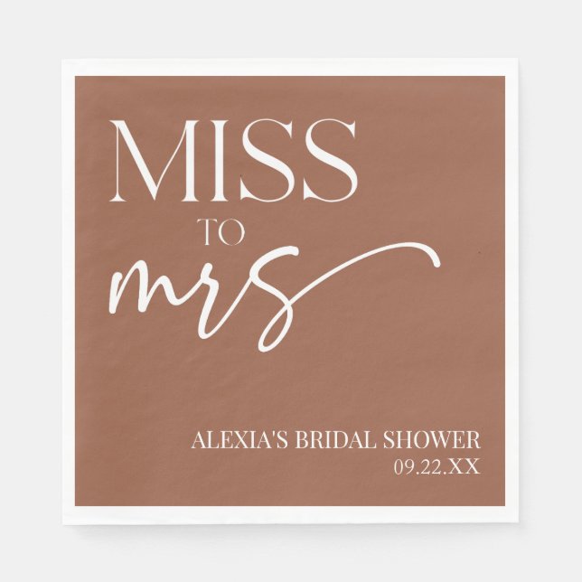 Miss To Mrs Brown Boho Bohemian Bridal Shower Napkin (Front)