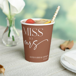 Miss To Mrs Brown Boho Bohemian Bridal Shower Paper Cups
