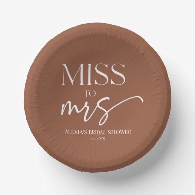 Miss To Mrs Brown Boho Bohemian Bridal Shower Paper Plate (Front)