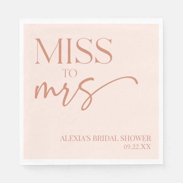 Miss To Mrs Brown Tan Boho Bohemian Bridal Shower Napkin (Front)