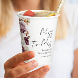 Miss To Mrs Burgundy Fall Bridal Shower Paper Cups