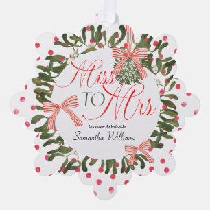 Miss to Mrs. Coquette Bow Mistletoe Bridal Shower Tree Decoration Card