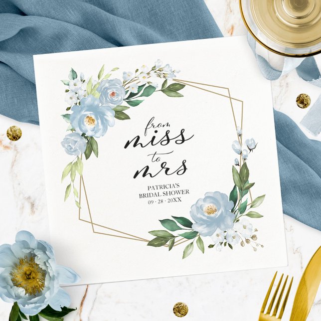 Miss to Mrs Dusty Blue Geometric Bridal Shower Napkin (Creator Uploaded)