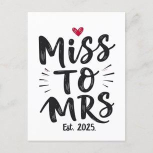 Miss to Mrs Est. 2025 Marriage Husband Wife Couple Postcard