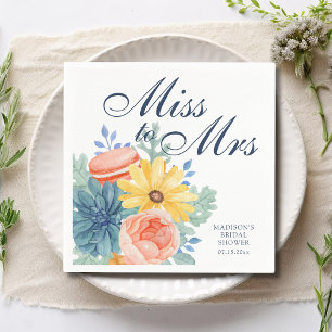 Miss To Mrs Floral Succulent Macaron Bridal Shower Napkin