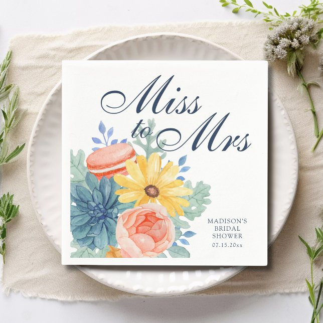 Miss To Mrs Floral Succulent Macaron Bridal Shower Napkin (Creator Uploaded)