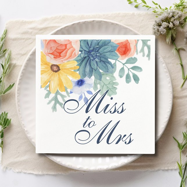 Miss To Mrs Floral Succulent Macaron Bridal Shower Napkin (Creator Uploaded)