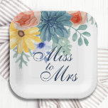 Miss To Mrs Floral Succulent Macaron Bridal Shower Paper Plate<br><div class="desc">Miss To Mrs Floral Succulent Macaron Bridal Shower Paper Party Plates features elegant watercolor flowers on a white background. Personalise by editing the text in the text boxes provided. Designed for you by ©Evco Studio www.zazzle.com/store/evcostudio</div>